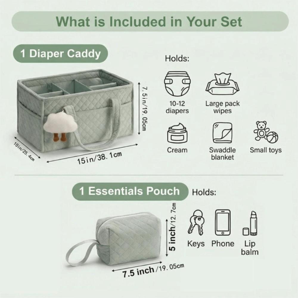 Large Capacity Baby Diaper Organizer Portable with Pouch Nursery Storage Basket Newborn Essentials Baby Diaper Storage Bag