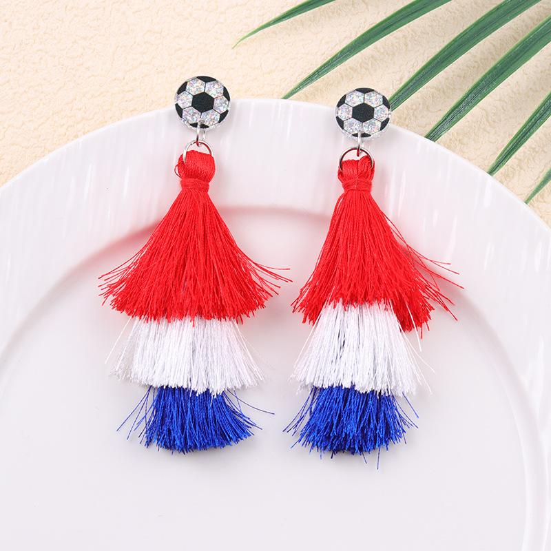 USA Canada Mexico World Cup Flag Element Earrings Tassel Heart Round Acrylic Earrings Dangle Jewelry for Women