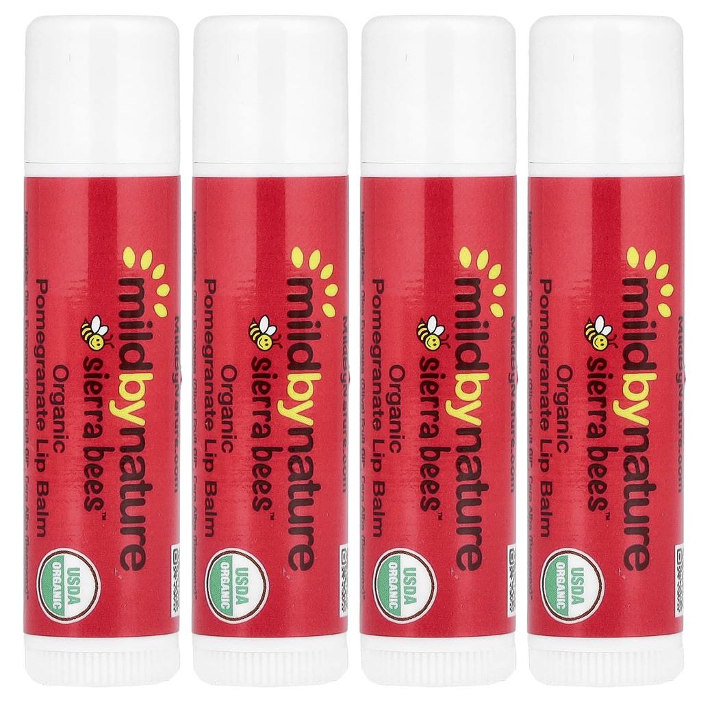 Mild By Nature, Sierra Bees™, Organic Lip Balm, Pomegranate, 4 Pack, 4.25g (0.15oz) Each
