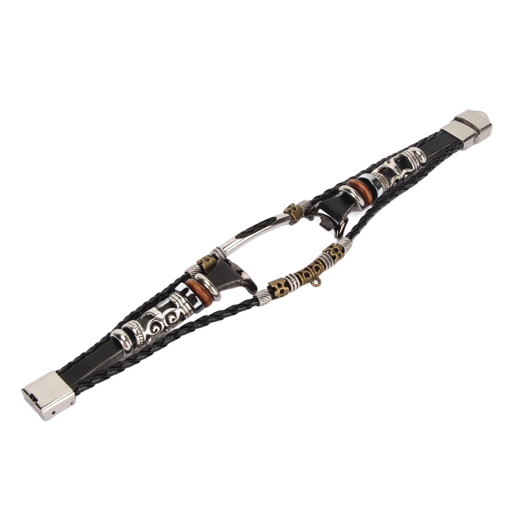 Smart Bracelet Strap Kit with Screwdriver Vintage Leather Alloy Bracelet Band Strap Wristband for Mi Band 8 Black