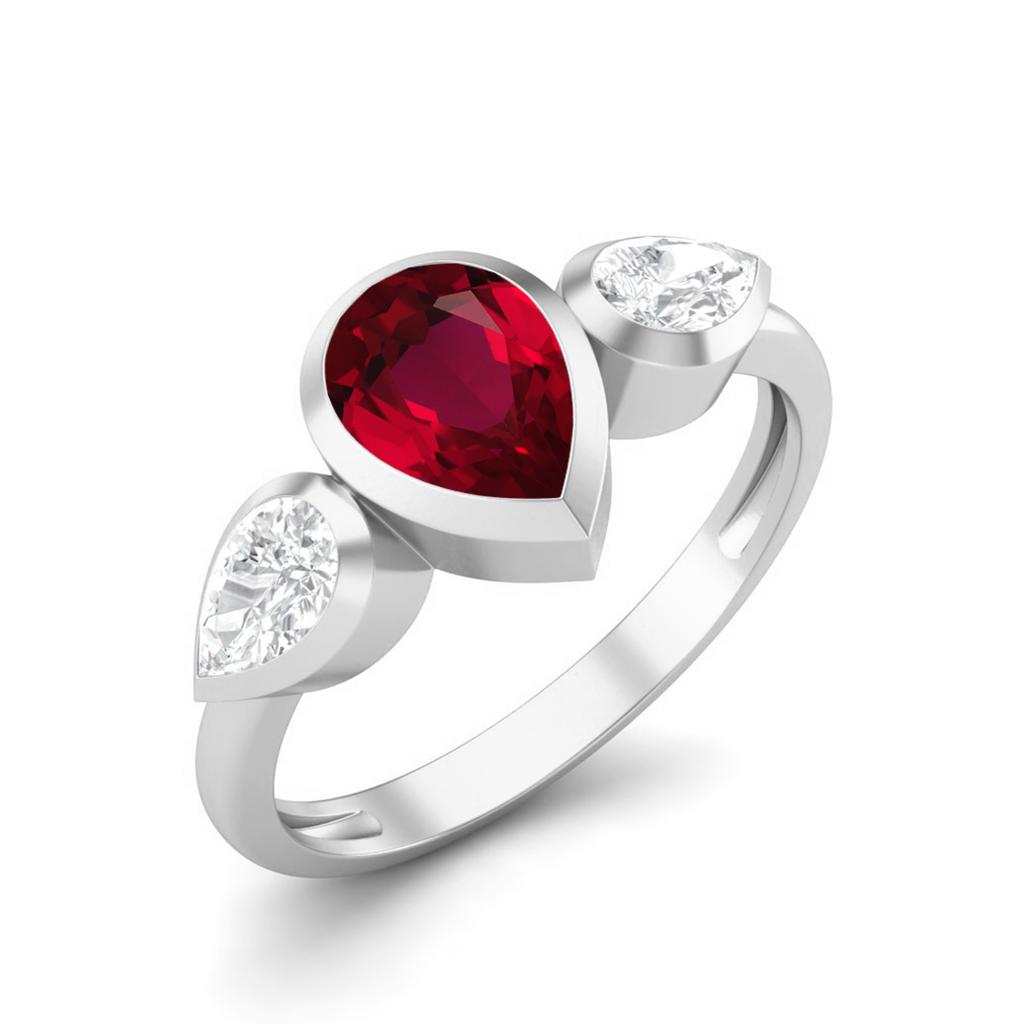 Pear Shape Glass Filled Ruby Gemstone 925 Sterling Silver Ring