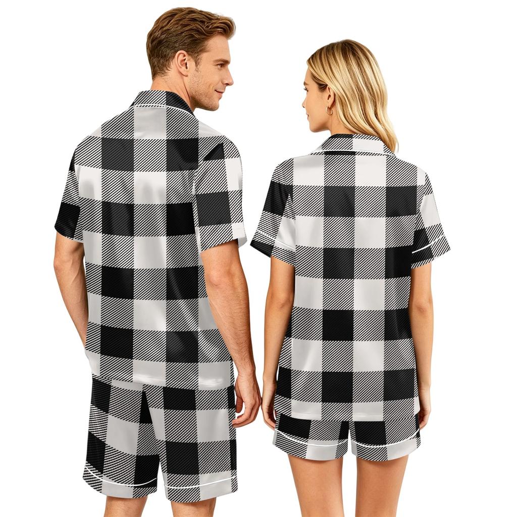 Couple Pajama Set Short Sleeve Button Down Shirt and Shorts Sleepwear Soft Casual Lounge Wear S-XXXXL