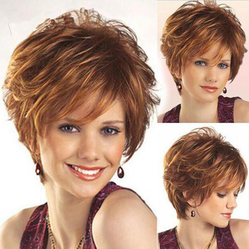 

Women s new natural brown gradient slanted bangs short hair synthetic headband cove