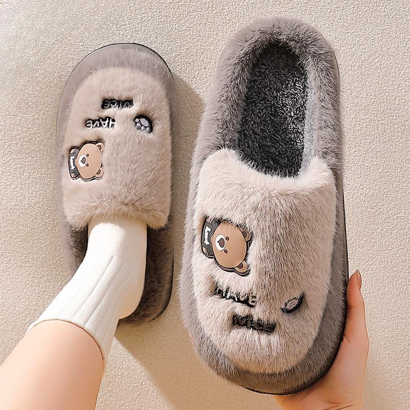 New Style Slippers Bag and Indoor Home Thick-soled Warm and Cute Plush Cotton Shoes for Women