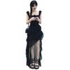 French Temperament Waist Dress Women's Summer New Design Irregular Ruffle Edge Suspender Long Trailing Skirt Tide