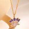 Lotus Pendant Necklace Enamel Lotus Flower Necklace Oriental Style Elegant Twist Chain Necklace Jewelry Gift for Women And Girls