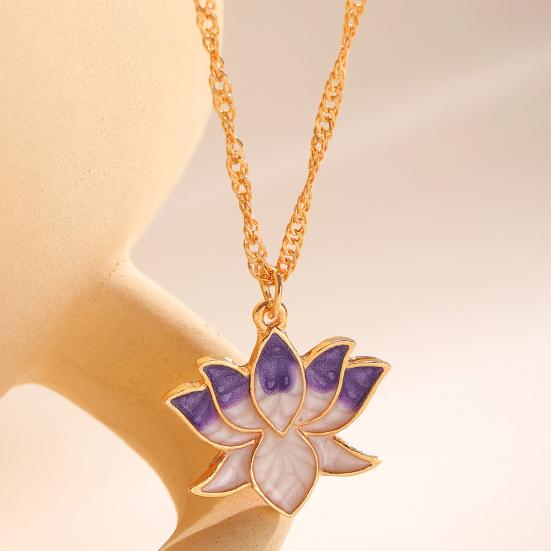 Lotus Pendant Necklace Enamel Lotus Flower Necklace Oriental Style Elegant Twist Chain Necklace Jewelry Gift for Women And Girls