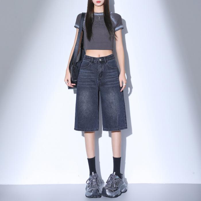 2025 Summer High Waist Denim Shorts - Women's Retro Hong Kong Style Fashion