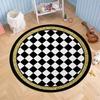 Black & White Checkerboard Round Rug with Gold Trim, Modern Geometric Non-Slip Floor Mat for Entryway & Living Room