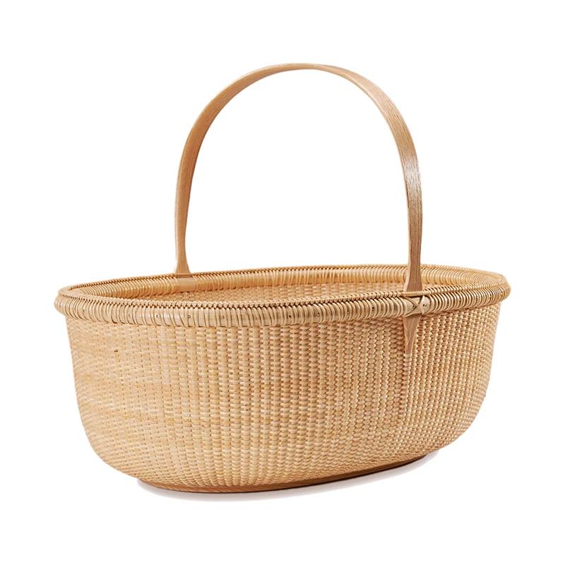 

Коробка для хранения из натурального ротанга, двустворчатая крышка, корзина для покупок, многофункциональный контейнер для овощей, удобная для улицы, корзина для пикника