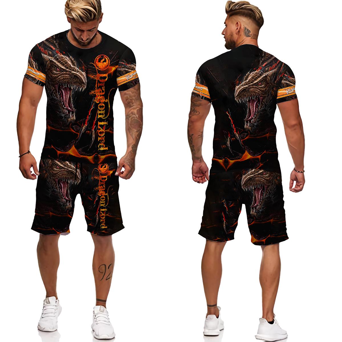 

Весенне-летний мужской спортивный костюм с 3D принтом Fly Dragon Tattoo, комплект из 2 предметов, модная футболка, мужская спортивная одежда, повседневная мужская одежда, костюм XXL