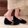 Fashion 2025 New Elegant Buckle Strap Fur Mary Jane Shoes Woman Cosy Soft Fluffy Ballet Flat Ladies Plush Internal Increase Dress Shoes