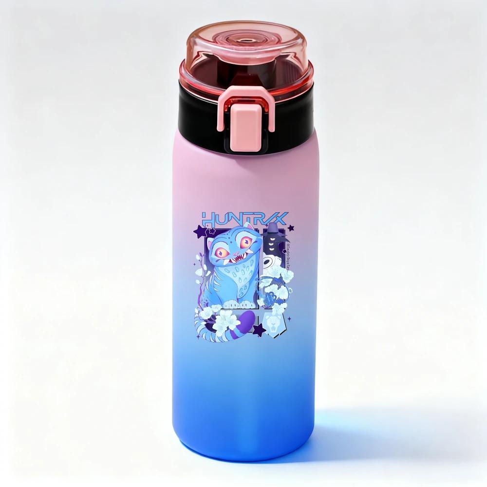 KPop Demon Hunters Gradient Water Bottles High-capacity Drinking Straw Cup Portable Girl Outdoor Office School 500ml Kid Friendly Entertaining Fun
