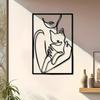 Modern Metal Wall Art Black White Line Art Female Silhouette Holding Cat Framed Square Decor Living Room Bedroom Office