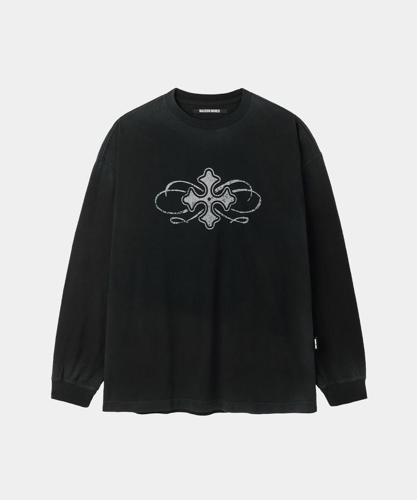 MAISON MINED Celtic Cross Long Sleeve Washed Black