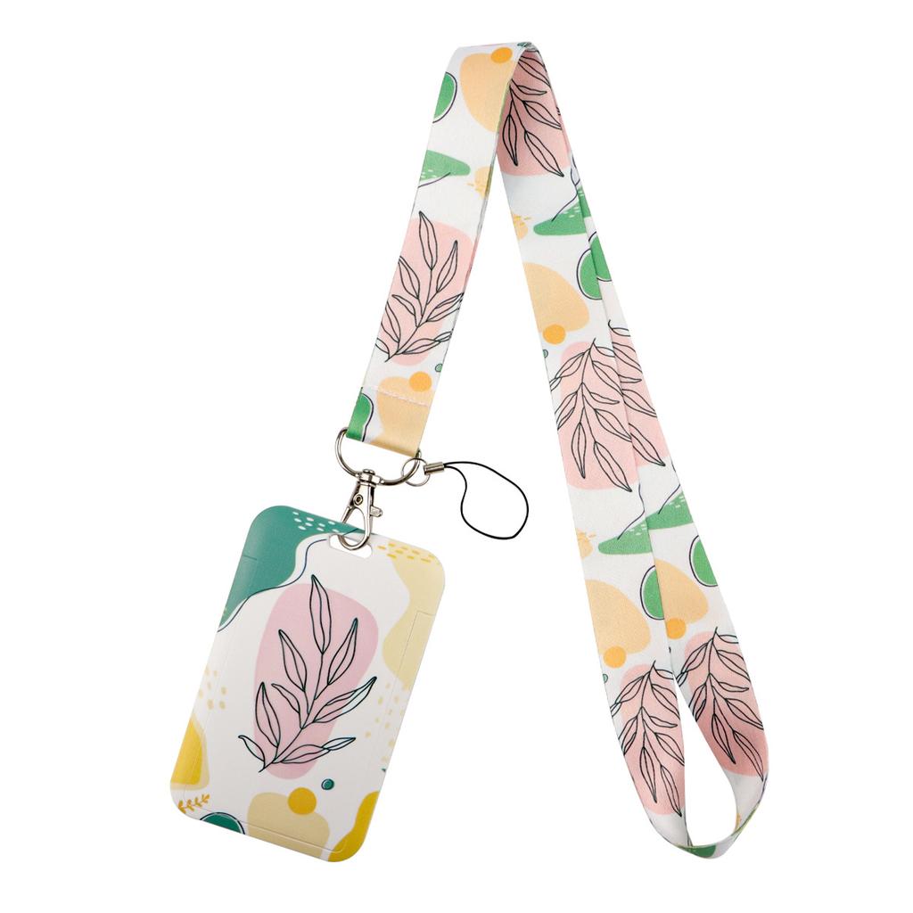 Leopard Print Love Strawberry Mobile Phone Lanyard Card Cover Bus Card Student Card Work Certificate Hard Shell