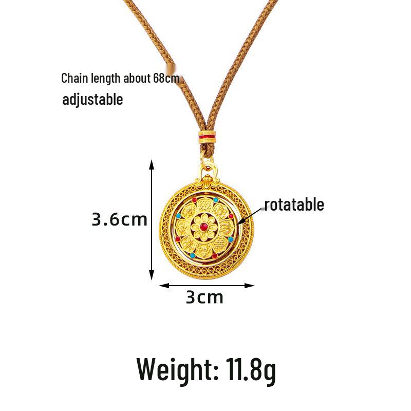 Vietnamese Sand Gold Rotatable Compass Pendant Necklace - Women's Versatile, Long-lasting Color Retention Jewelry with Eight Treasures Design