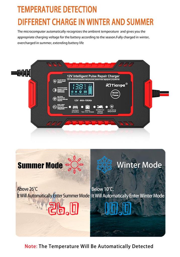 12V Smart Pulse Repair Charger for Car and Motorcycle Batteries