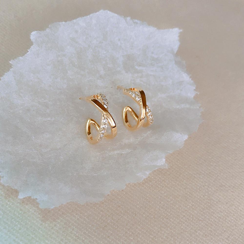 Luxury Zircon Cross Stud Earrings Wedding Accessories Wholesale 2025 Minimalist Geometric Metal Earrings Party for Women Zircon