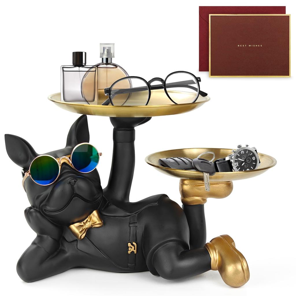 SENJWARM Brand Lying Dog Holding Two Charming Funny Funny Dog French Bulldog Double Day Convenient Tabletop Key Entryway Interior Glasses Storage for