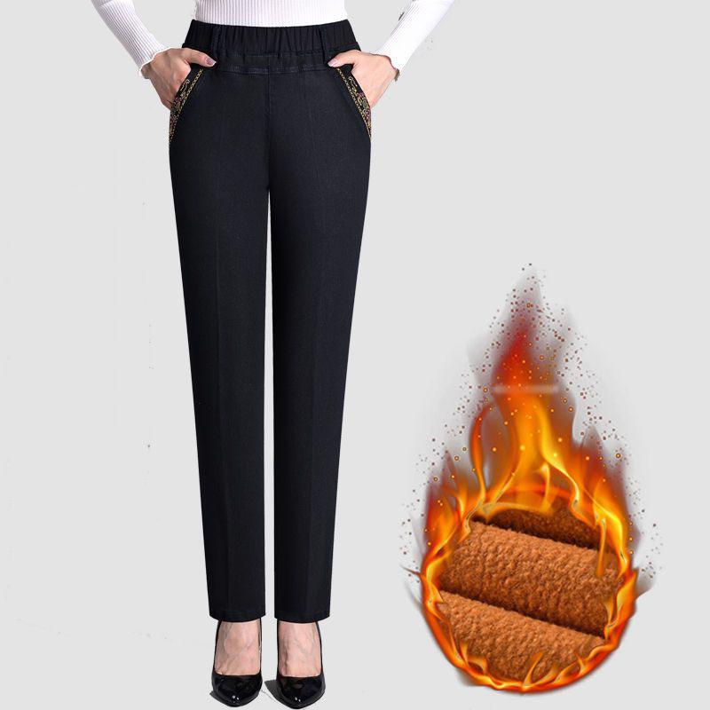 

Зимние плюшевые бархатные джинсы с подкладкой, прямые джинсовые брюки, высокая талия, вышитые мешковатые вакеросы, винтажные, утепленные, кот пантолон XXXL чёрный