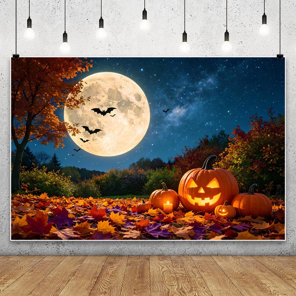 Yeele Fotografie Hintergrund Halloween Horror Mondnacht Gelber Ahornwald Kürbis Laternen Kinder Erwachsene Party Dekoration Kulisse