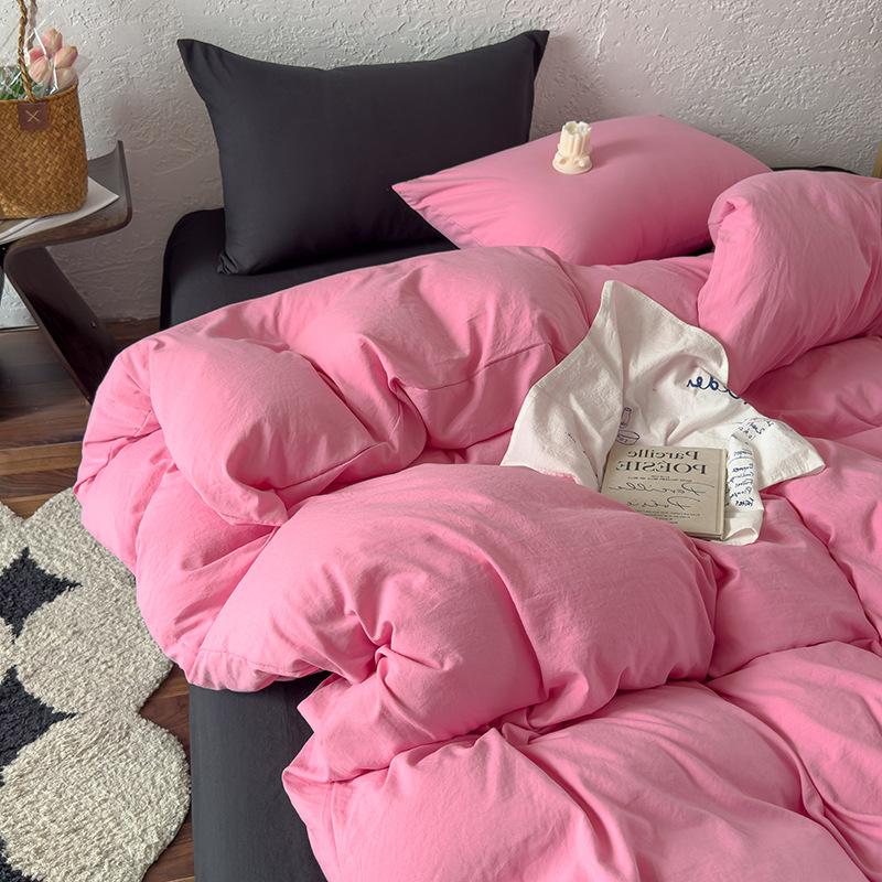 Solid Color Mixed and Matched Washed Cotton 4-piece Set Bed Sheet 4-piece Bed Hat Four-piece Set Simple and Comfortable