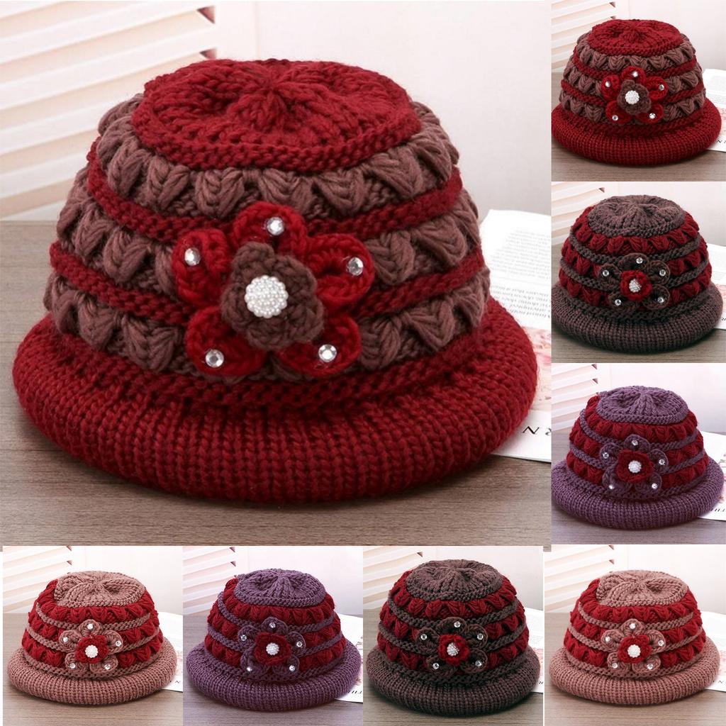 Women's Knitted Woolen Hat With Thickened Fleece For Warmth