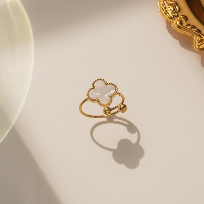 

Счастливая подвеска для девочки Клевер Открытое кольцо Титановая сталь 18K Золото Простое кольцо
