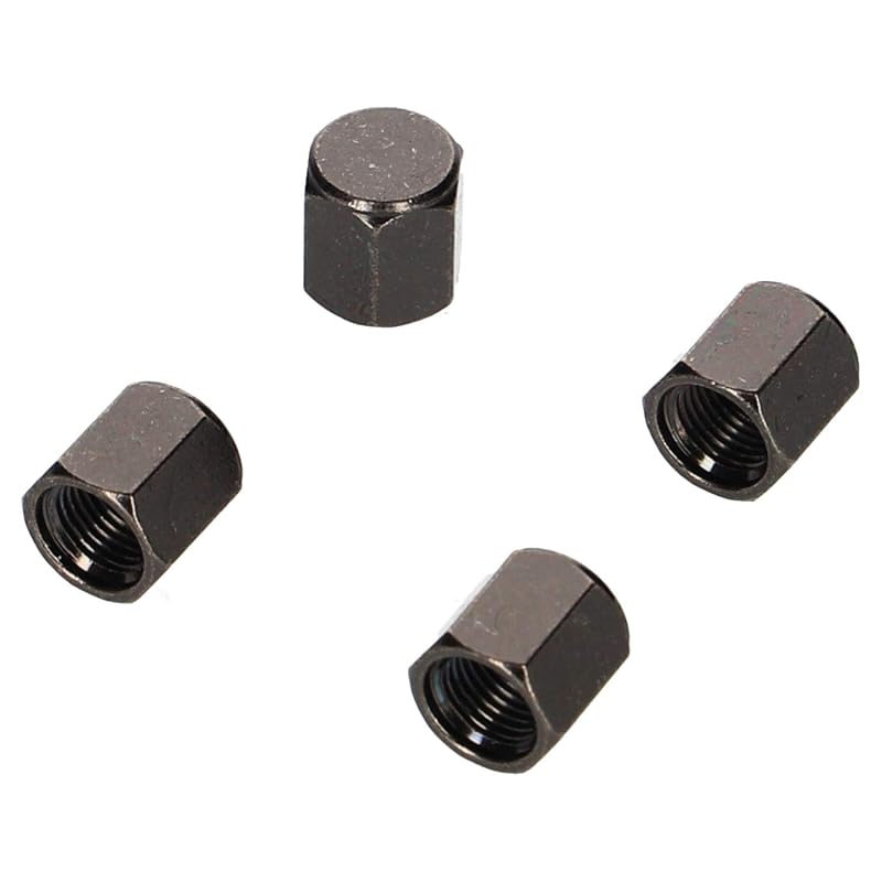 Amon Air Valve Caps, Black Plated Type, Replacement/Spare, 4-Pack, Prevents Valve Core Dirt, 8827