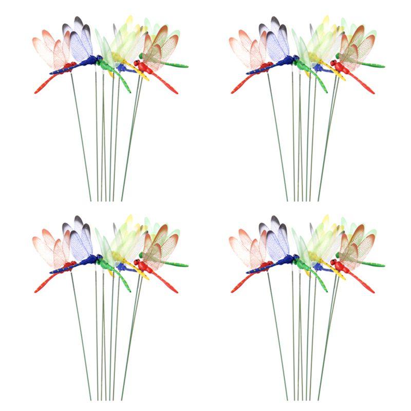 

ABWR-48Pcs Artificial Dragonfly Butterflies Garden Decoration Outdoor Simulation Dragonfly Stakes Yard Plant Lawn Decor Stick