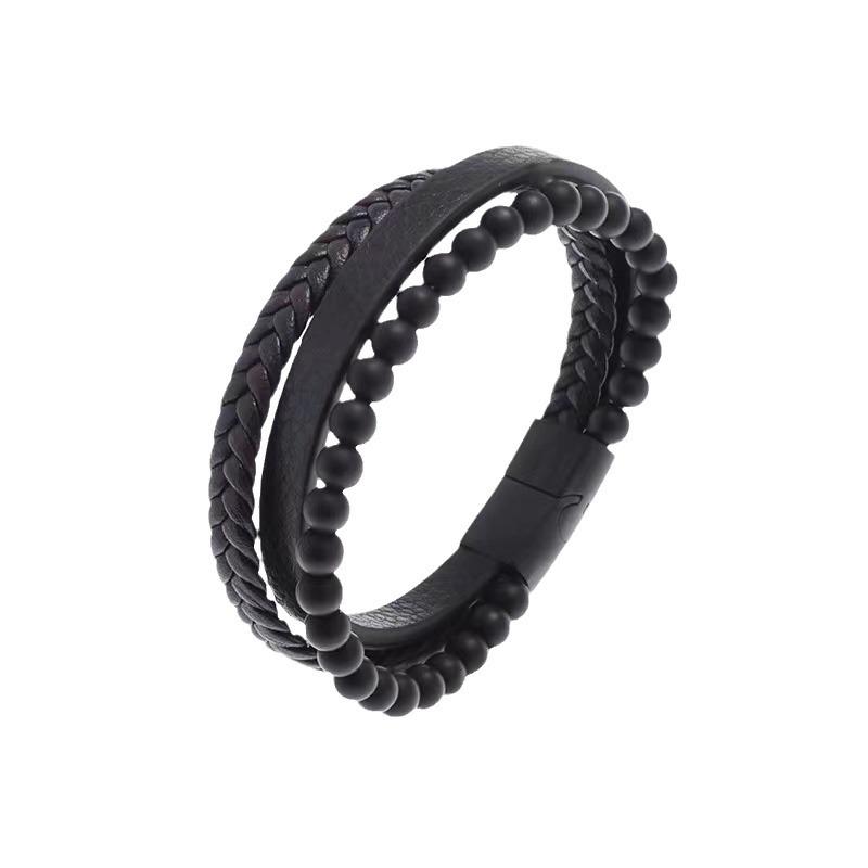 Men's Multi-layer Leather Bracelet with Natural Volcanic Stone Beads