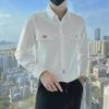 2023 Herren Retro Freizeit Langarmhemd mit Eisenknopf-Dekoration für Frühling und Herbst