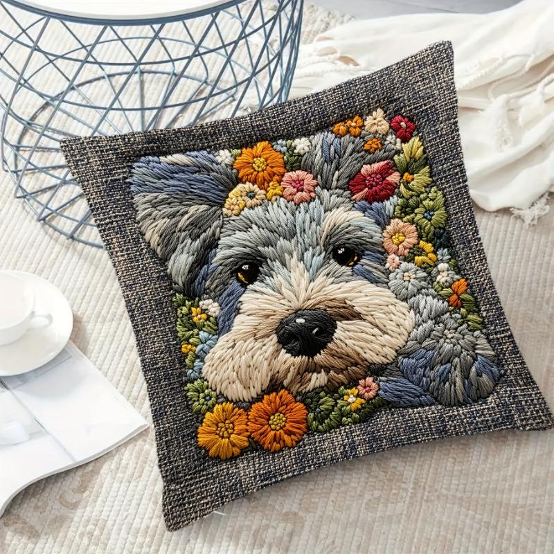 Jessica Chen Unisex Vintage Schnauzer Dog Cushion Covers Chair Living Room Pillowcase Cozy Zipper Sofa Pillow Covers Bedroom Indoor Home Decor