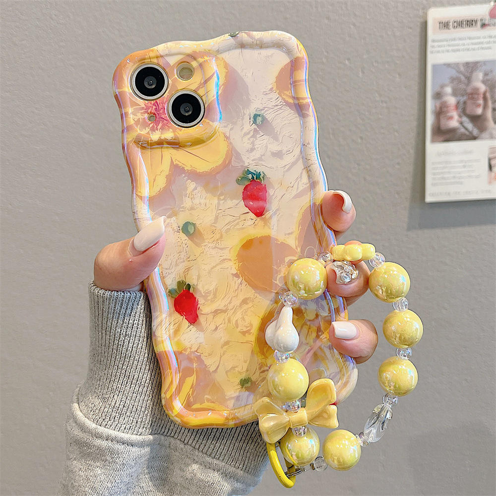 Waterproof and Shockproof TPU Colorful Flower Phone Case for iPhone 15 Pro Max Wrist Strap 14 Protective Case