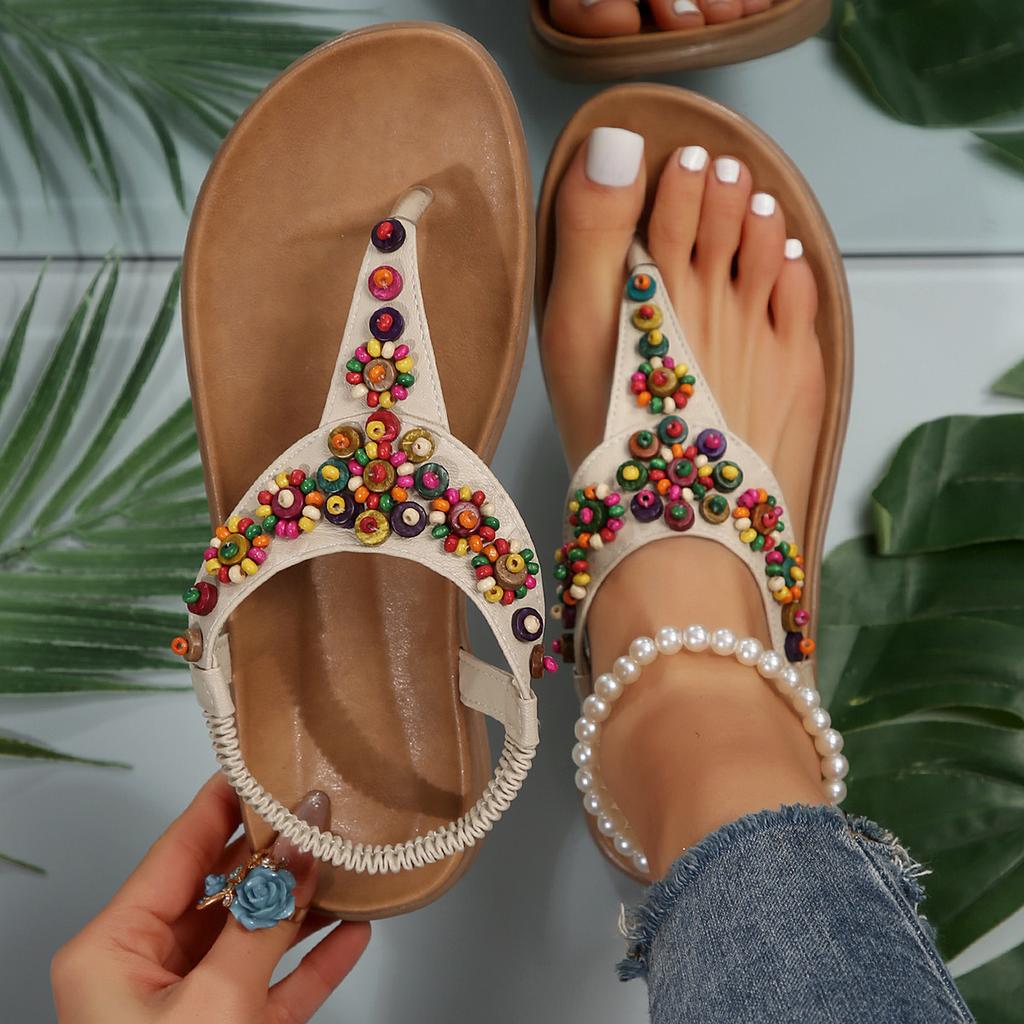 Bohemian Sandals Women's 2025 Summer New Fashion Trend Flat Bottom Lightweight Elastic Sandals