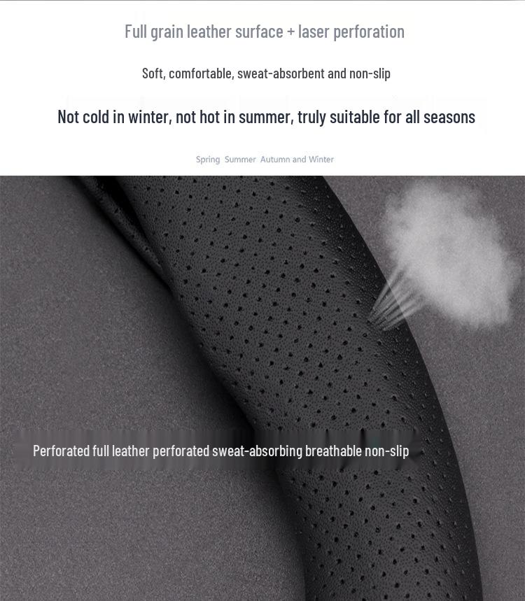 Genuine Leather Steering Wheel & Handlebar Cover for Southeast DX3/DX5/DX7/V5 Lingzhi/Lingyue V3, All-Season Universal Fit