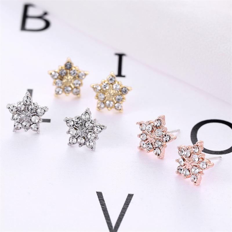 European & American Crystal Snowflake & Star Stud Earrings for Women - Cute & Simple Christmas Jewelry