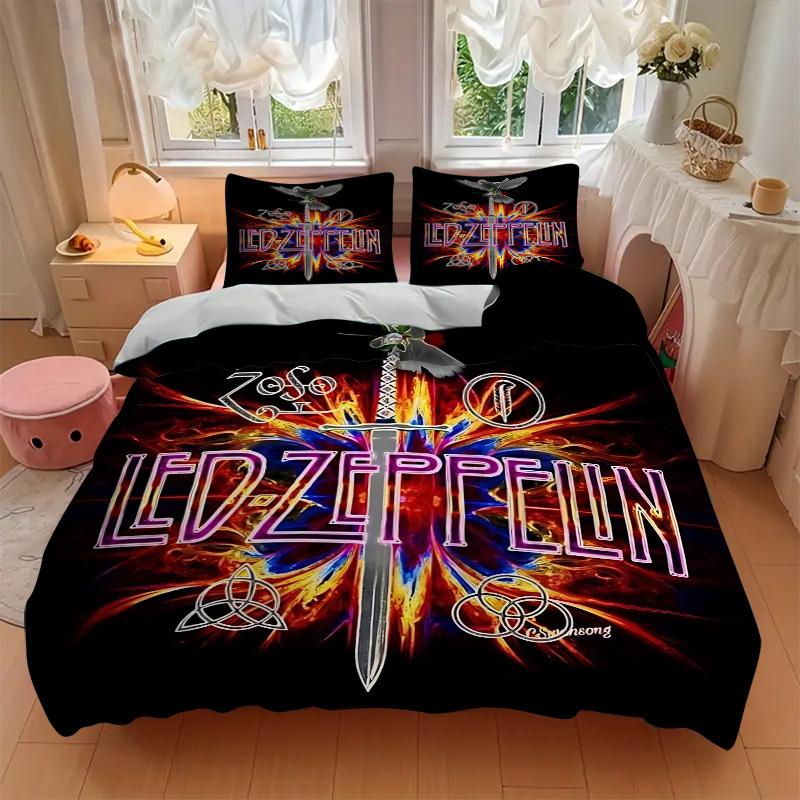3pcs LED ZEPPELIN Cover Set, 1 Cover + 2 Pillowcases (No Insert), Bedding for All Seasons, Bedding,Bedroom Decor yy250922021