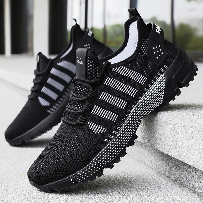 Men's shoes sneakers 2025 large size flying woven single shoes soft sole comfortable running shoes breathable non-smelly feet mesh shoes