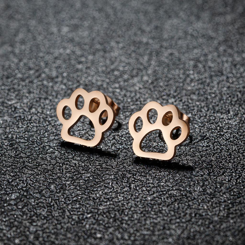 Tiny Dog And Cat Paw Piercing Stud Earrings For Women Stainless Steel Puppy Cute Earrings Zircon Accessories Pircing Oreja