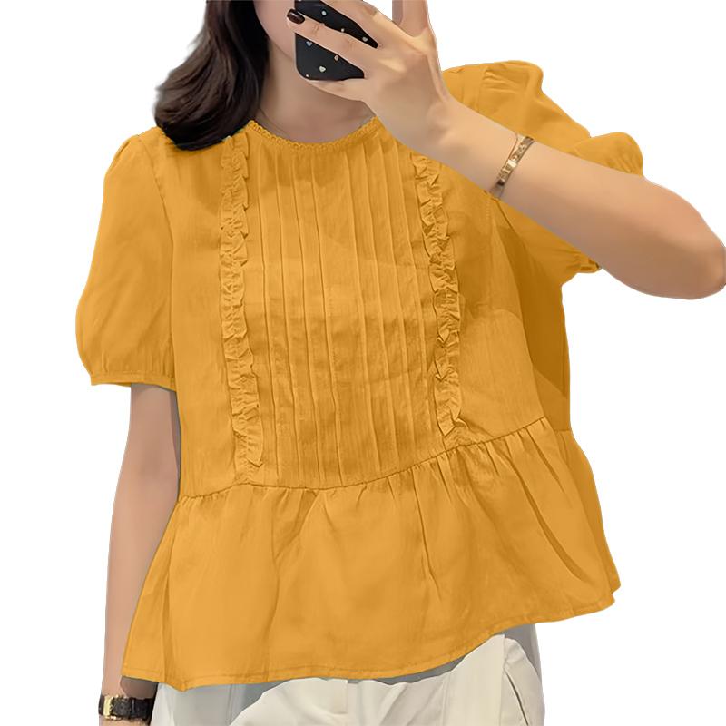ZANZEA Dame Casual Rund Hals Løs Sommer Kort Erm Bluse