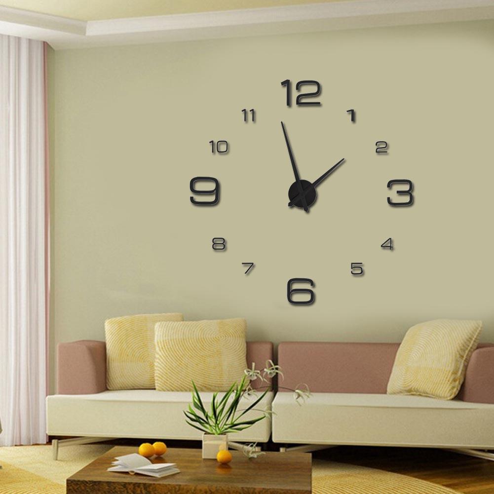 DIY Acrylic 3D Wall Clock Sticker Big Watch Wall Modern Home Office Room Decor Black