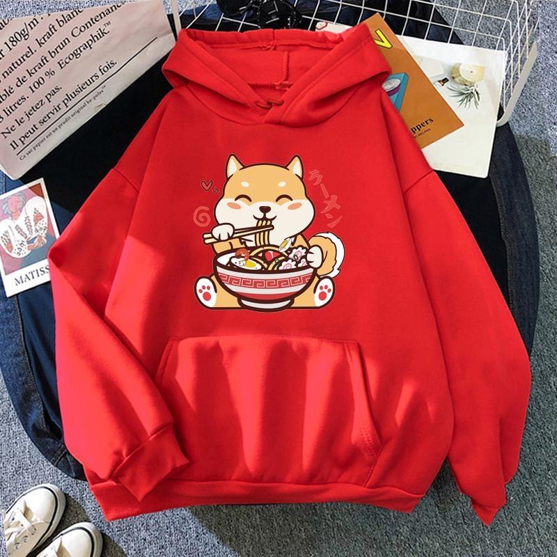 Cute Cartoon Dog Ramen Printed Pullover Fashion Women Hoodies Long Sleeve Hooded Woman Sweatshirt Clothing