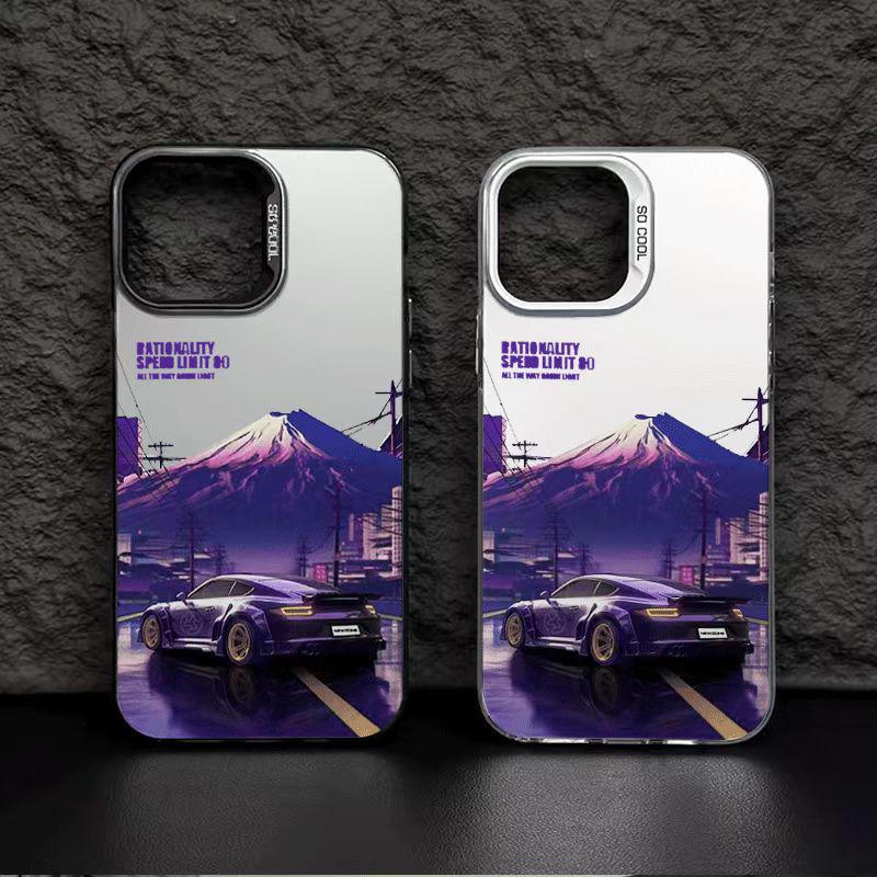 Silver Shell Purple Cross Supercar Case for Apple 17/16/15 Pro & 14 Pro Max/13/12/11/X