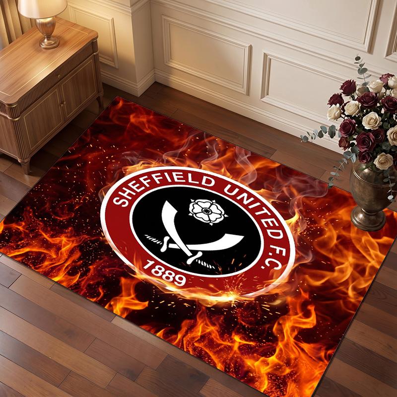 Sheffield United Football Print Crystal Velvet Rug, Comfortable Water Absorbent Non Slip Indoor Floor Carpet