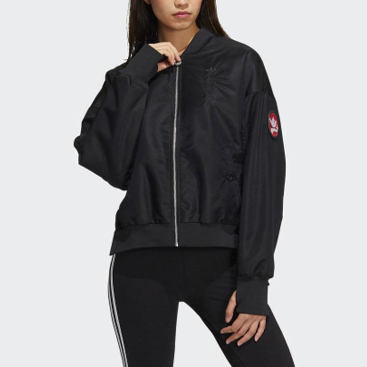 Adidas Originals CNY Spring Festival Logo Printed Zipper Pilot Jacket Casual Outerwear For Women Black HD0346