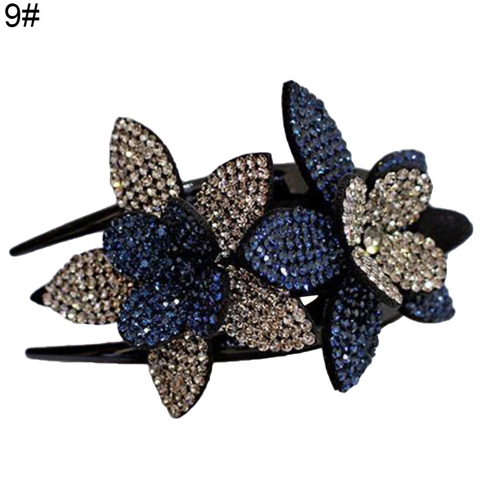 Women Elegant Flexible Rhinestone Flower Hair Clip Hairpin Claw Gift