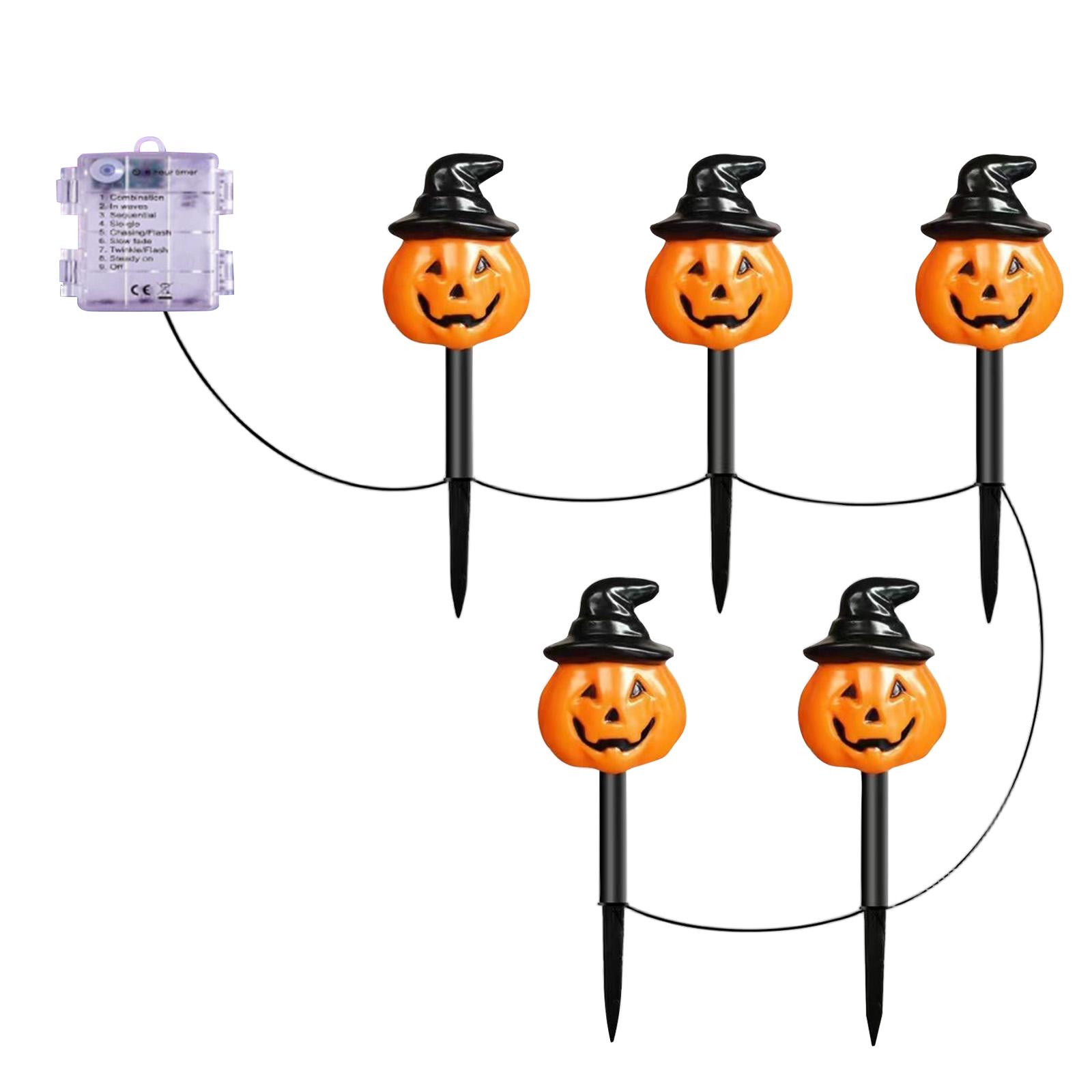 

5-Pack Solar Powered Jack-O -Lantern String Lights - Orange Halloween Aisle Decorations For Outdoor Halloween Yard Displays One Size