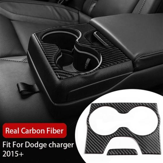 Carbon Fiber Rear Water Cup Holder Cover Trim For Dodge Charger 2015~2021 Type